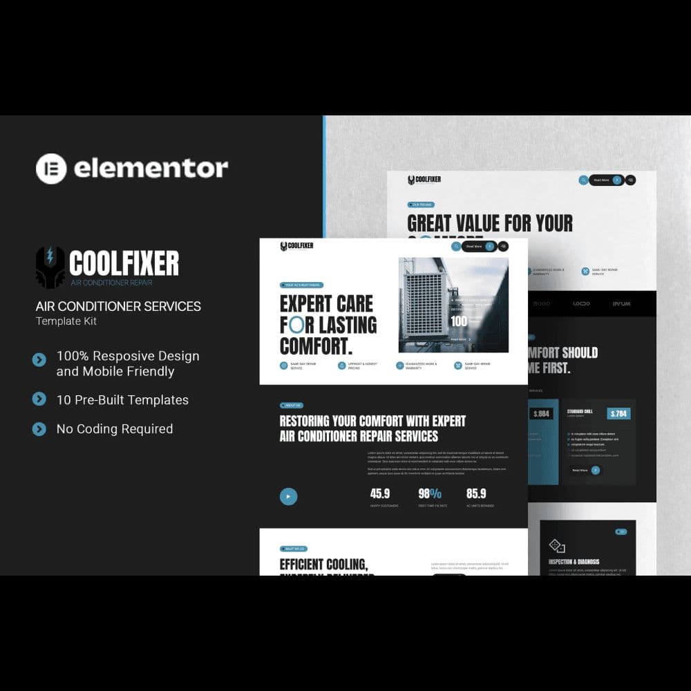 CoolFixer – Air Conditioner Services Elementor Template Kit template preview